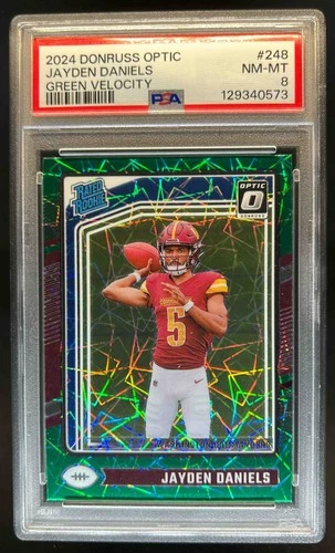 2024 Donruss Optic Jayden Daniels Green Velocity Rated Rookie #248 PSA 8