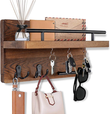 Wall Mounted Key Holder/Hangers for Wall Decorative with 5 Key Hooks, Wooden Mai