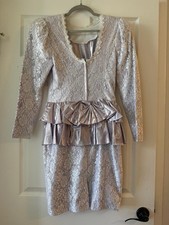 Vintage Scott McClintock Dress 4 Lavender Lace Metallic Peplum Bow 80s Prom USA