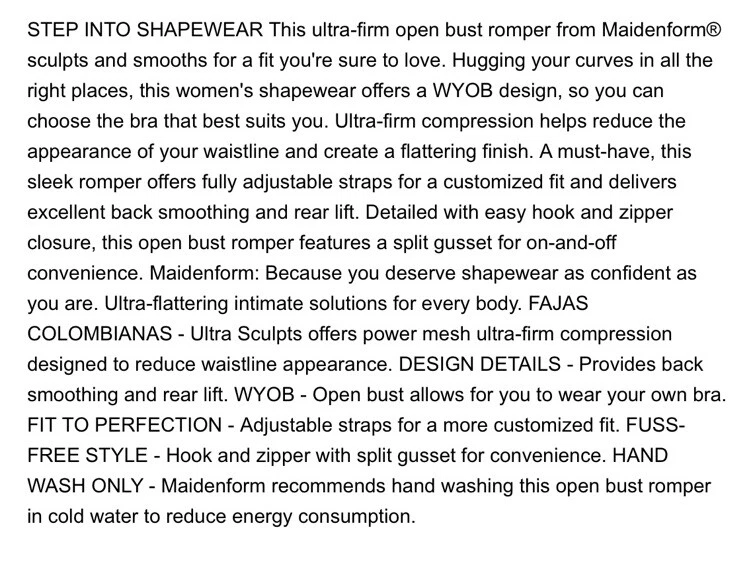 Women's Maidenform Ultra Sculpts Fajas Colombianas Open Bust Romper Size L NWT - Image 4 of 4