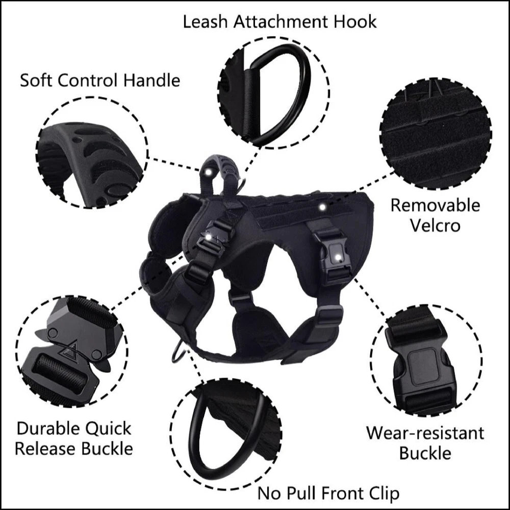 Dog Harness Handle Large Military Training Leash Collar Gloves Chew Bone 7 ITEMS