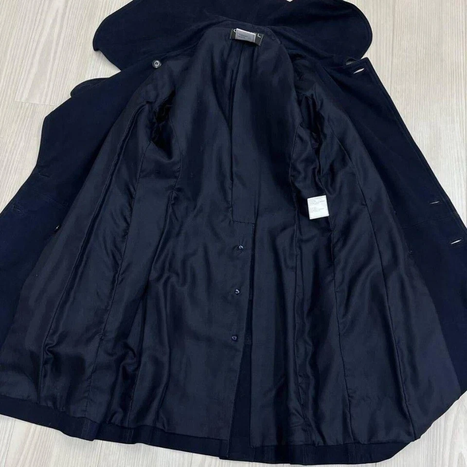 CHANEL PARIS 97A Nubuck Leather Coat Navy Logo Button Vintage Size 38 Women's - Image 3 of 4