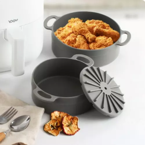 2 Pack, Silicone Air Fryer Liners, Reusable Basket Mat & Baking Tray, Oven Safe