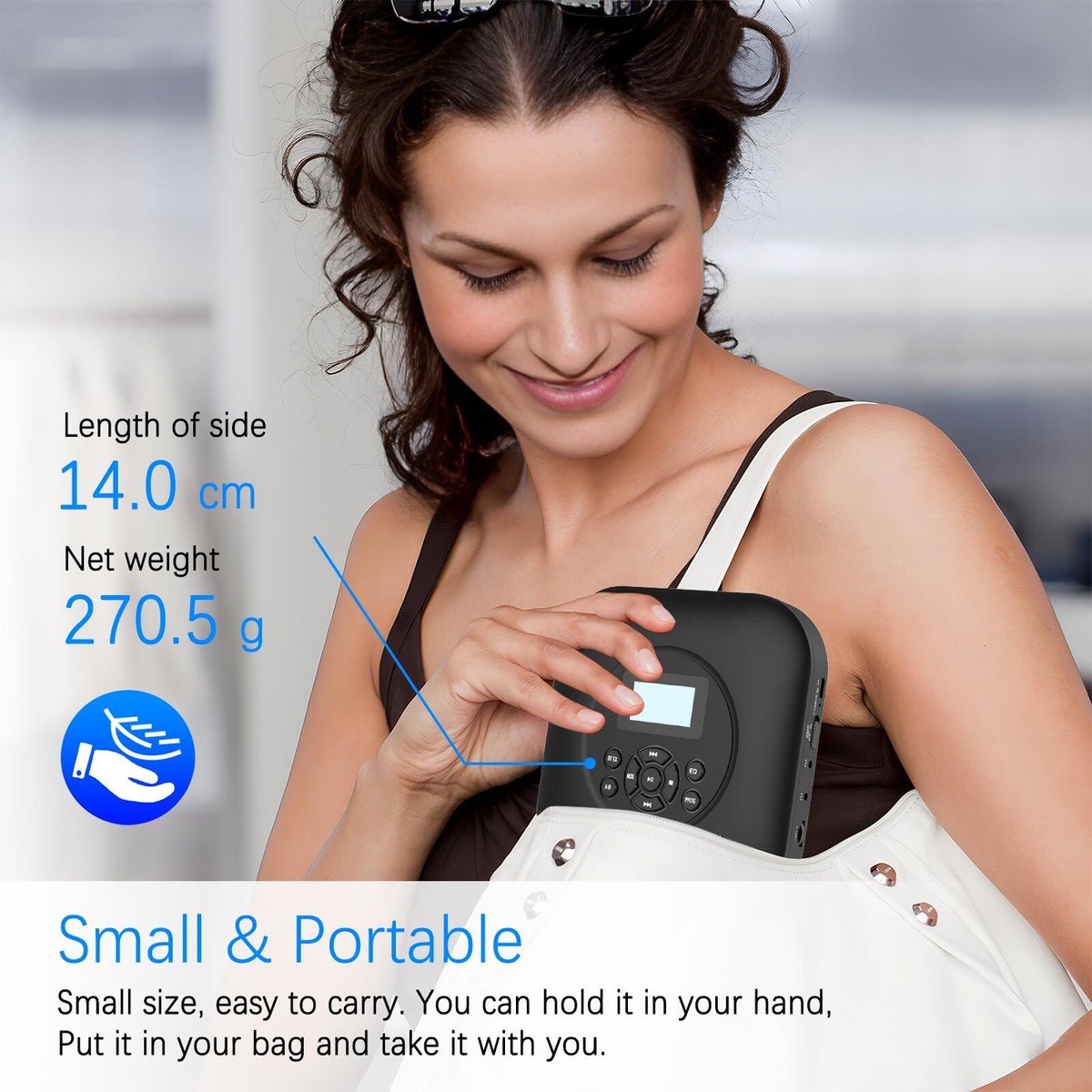 Lecteur CD Portable Bluetooth Avec Haut-parleurs - Rechargeable, Anti-Chocs | Pour Voiture & Maison | Câble AUX Inclus