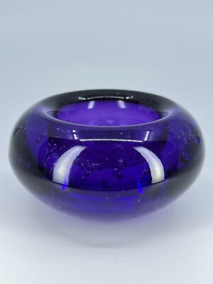 IKEA Purple Art Glass Controlled Bubble Paperweight Tea Light Candle Holder