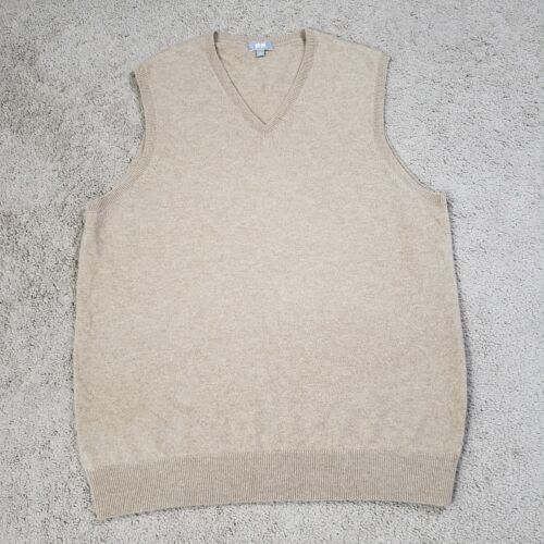 Uniqlo Men Cashmere Sweater Vest Large Tan Beige Sleeveless V-Neck Preppy Winter