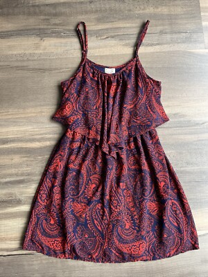 Eyelash Couture Women s Sleeveless Strap Dress Red And Blue Paisley Print Medium