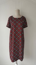 M&S Brown & White Check Shift Dress Button Detail Smart Work Autumn Size 12