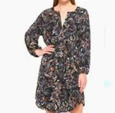 Vince‎ Camuto Paisley Print Shift Dress Size 0P Midi 3/4 Sleeve Tie Waist