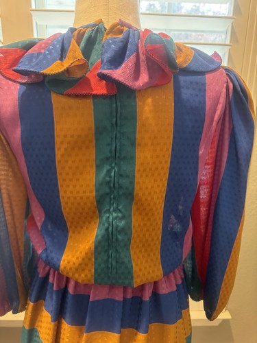 VTG 70s 80s Bright Vibrant Striped Party Funky Cocktail Ruffled Medium Large - Picture 4 of 5