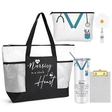 5 Pcs Nurse Appreciation Gift For Women 20oz Tumbler Tote Bag Makeup Bag Clipboa