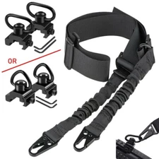 Tactical Two 2 Point Rifle Sling Strap / QD Push Button Quick Release Swivels