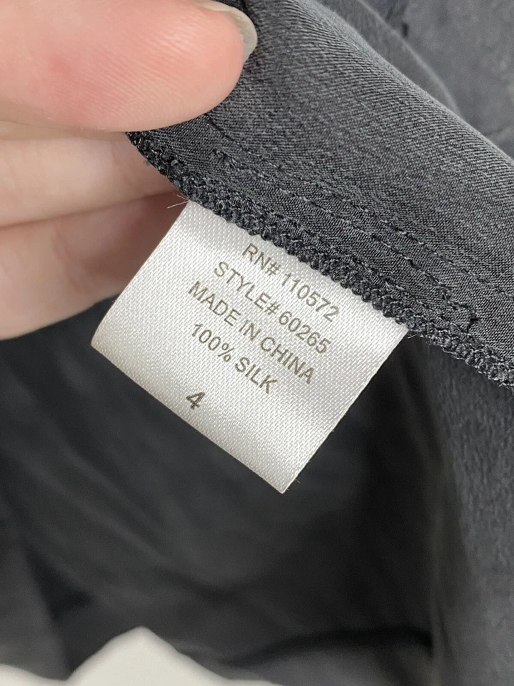 Vestido 12th Street by Cynthia Vincent Gris Volantes Sin Tirantes 100% Seda Talla 4 E5 Foto 3 de 4