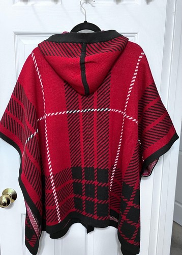 NEW! Anne Klein Hooded Poncho Cape Titian Red Combo Knit Sweater Full Zip Size L - Picture 2 of 21