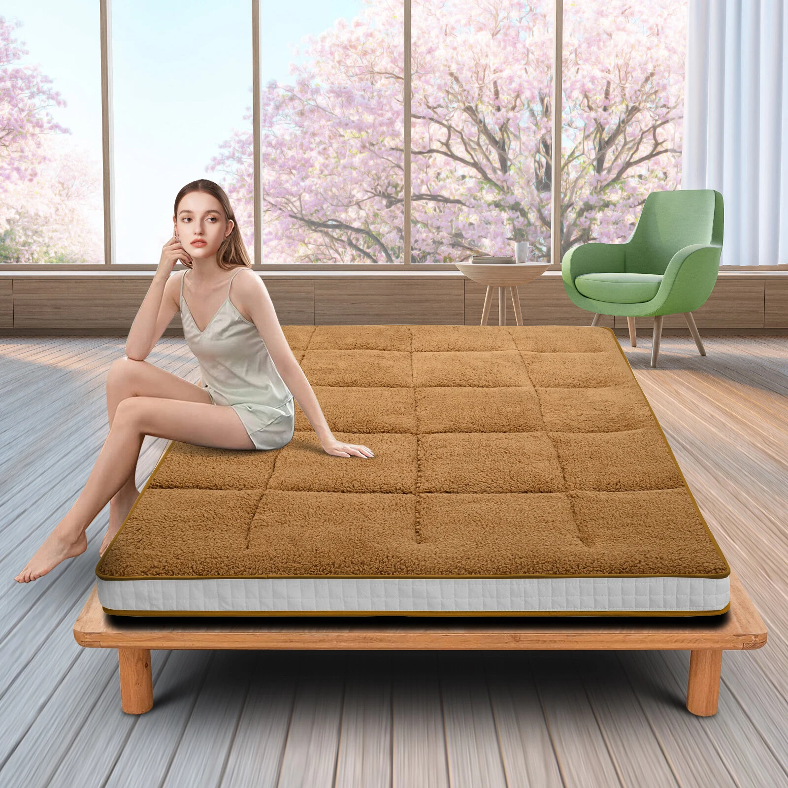 Futon Mattress Japanese Floor Mattress Folding Tatami Floor Fleece Mat Couch Bed