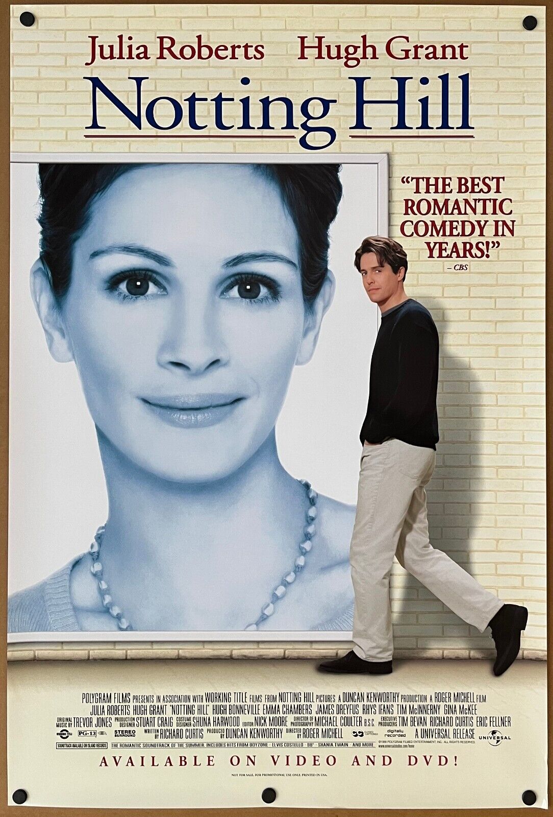 NOTTING HILL DVD MOVIE POSTER 1 Sided ORIGINAL 27x40 JULIA ROBERTS HUGH  GRANT