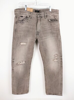 POLO Ralph Lauren Distressed Classic Fit Denim Jeans Gray Size