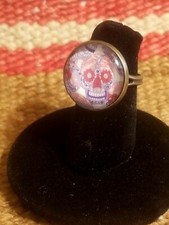 Vintage Pink Day o the Dead Sugar Skull Dia De Los Muertos Costume Ring Calavera