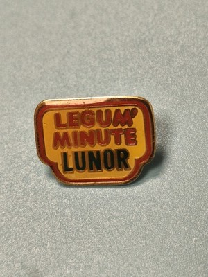 Vintage Legum' Minute Lunor Pin Werbung gelb rot alte Sammlung