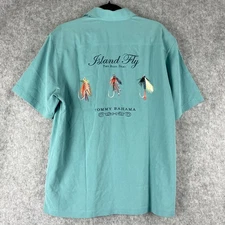 Tommy Bahama Silk Shirt Mens Small Embroidered Island Fly Reel Deal Fishing NEW