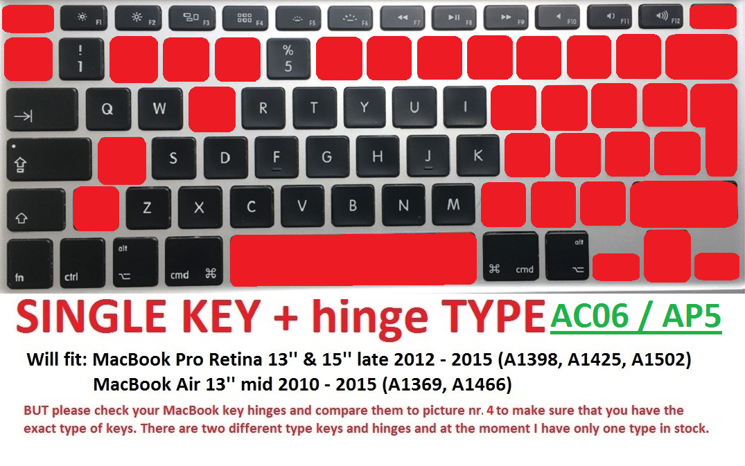 Keyboard key + hinge Apple MacBook Pro Retina Air A1398 A1425