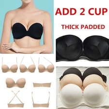 Add 2 Cup Push Up Bras Thick Padded Support Multiway Strapless Lingerie A B C D