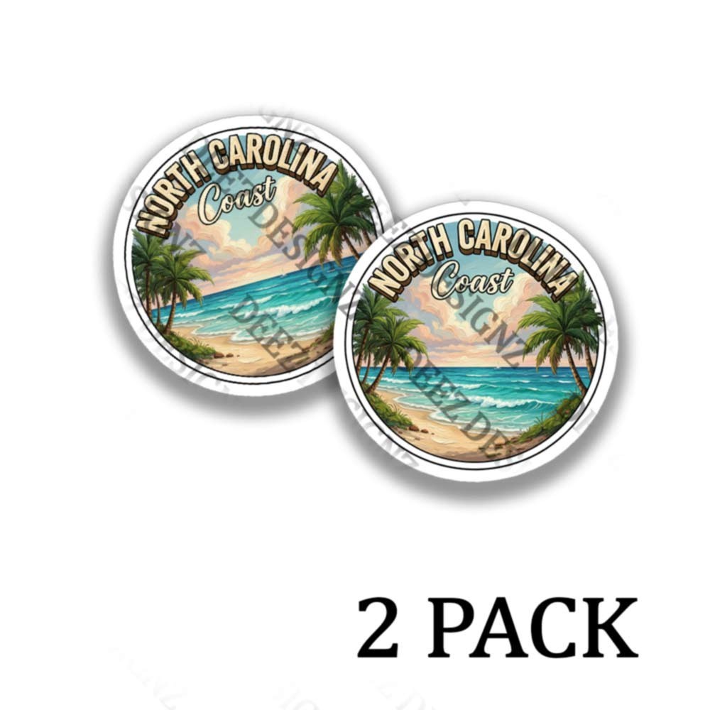 North Carolina Beach Adhesive Vinyl Stickers - 2 pack set