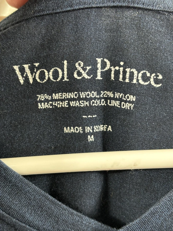 Рубашка мужская Wool & Prince средний размер темно-синяя шерсть мериноса Henley на 3 пуговицах короткий рукав - Изображение 3 из 4