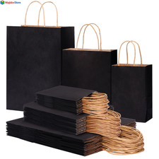 120pcs Black Paper Bags with Handles 3 Mixed Sizes Bulk Kraft Paper Gift Bags fo
