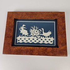 VTG Scherenschnitte Scissor Cutting Folk Art Country Geese Farm Life Framed 8x6