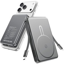 Magnetic Portable Charger 10000mAh Power Bank Built in Cables Pack Grey