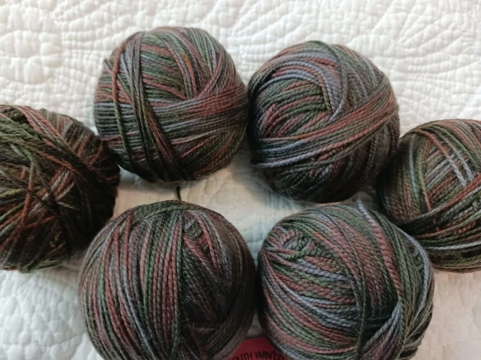 Happy Feet Yarn Plymouth Yarn Co Merino Wool Green Mauve Gray 6 Sks Fingering 50 - Image 2 of 4