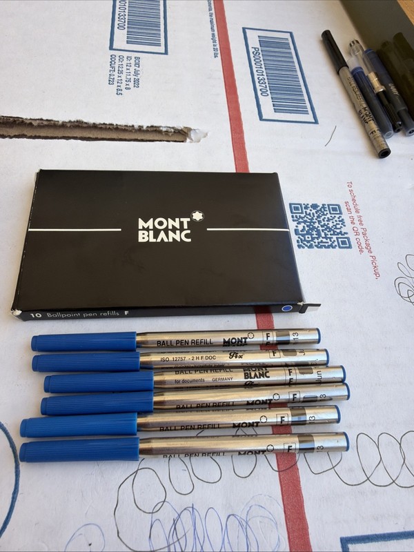 6 X Single Montblanc Ballpoint Blue Refills F - With Extra Cartridges 🔥