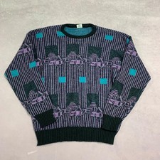Vintage Knitted Jumper Abstract Patterned Grandad Knit Sweater Men's M