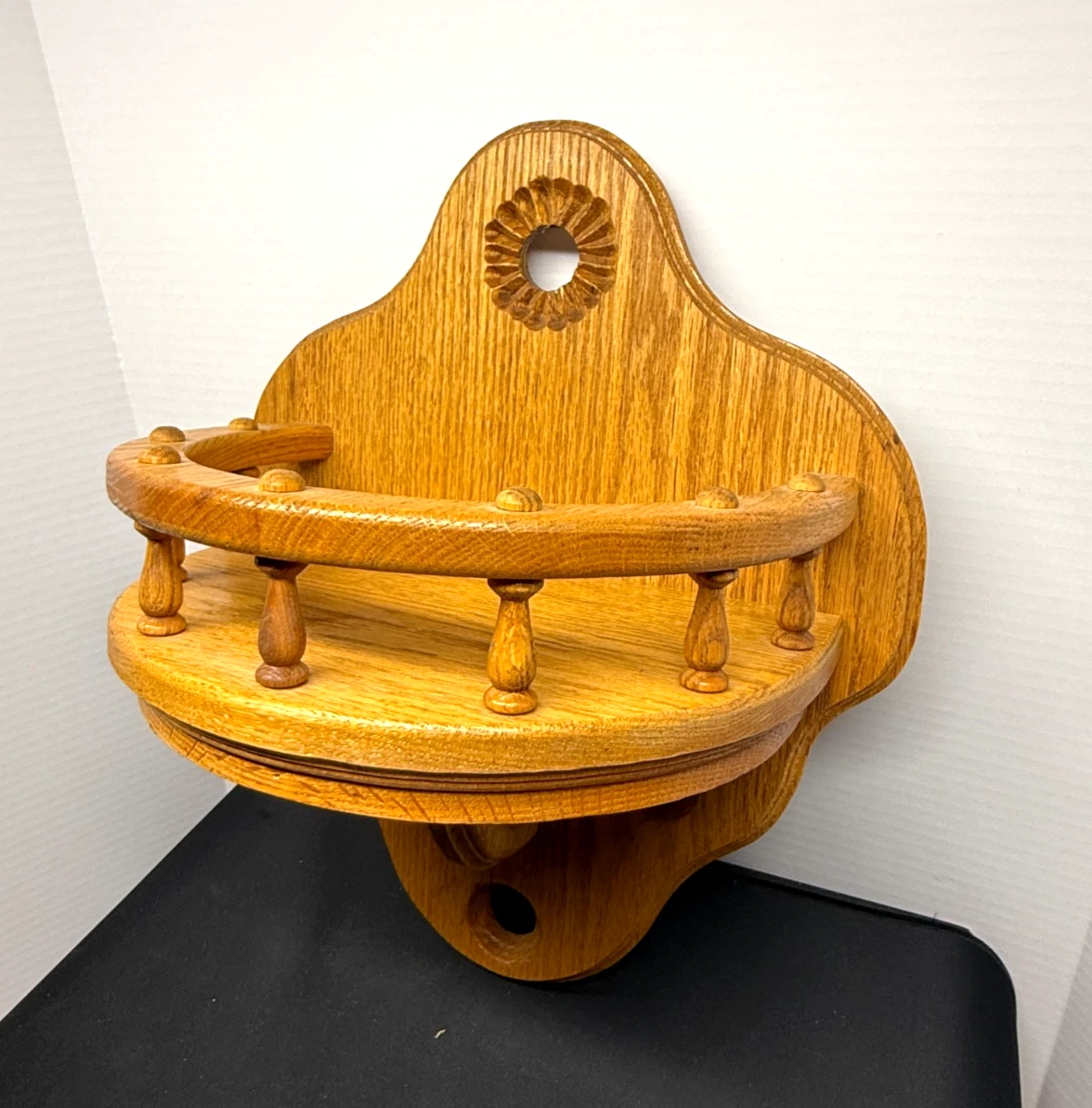 Handcrafted Oak Wall Shelf Rounded Front w/ Railing 16.5" High