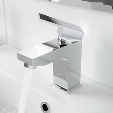 Modern Bathroom Square Mono Basin Sink Mixer Tap Lever Handle Chrome Cloakroom