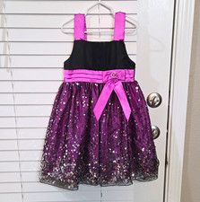 Handmade Girls Purple/Black Sequin Princess Dress, Satin Bow, Size 4T Prom