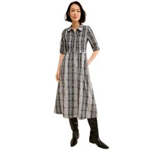 Anthropologie Maeve Short Sleeve Smocked Midi Black Multicolor Shirt Dress Sz: L