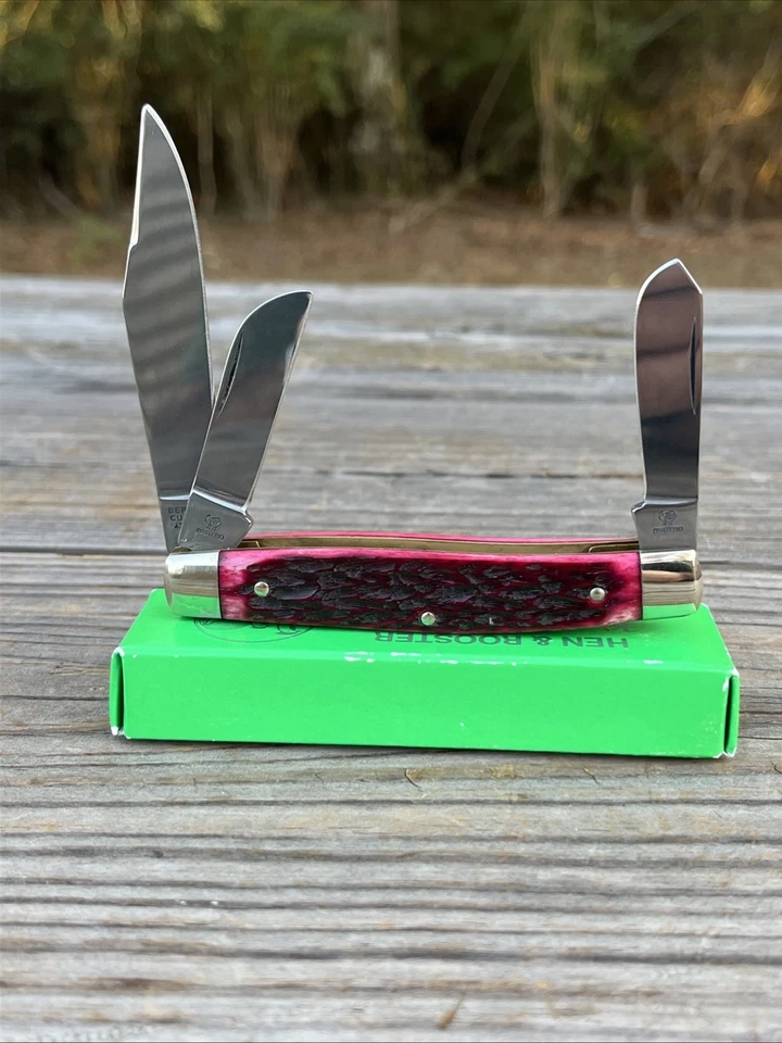 CUCHILLO GALLINA Y GALLO 433-RWJ CON ASAS DE HUESO GRANATE/PÚRPURA NUEVO EN CAJA Alemania Foto 2 de 4