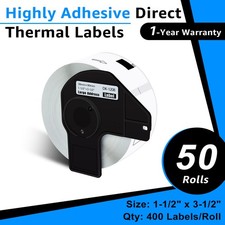 50Roll 1-1/2"x3-1/2" Large White Paper Address Labels For Brother QL-800 DK-1208