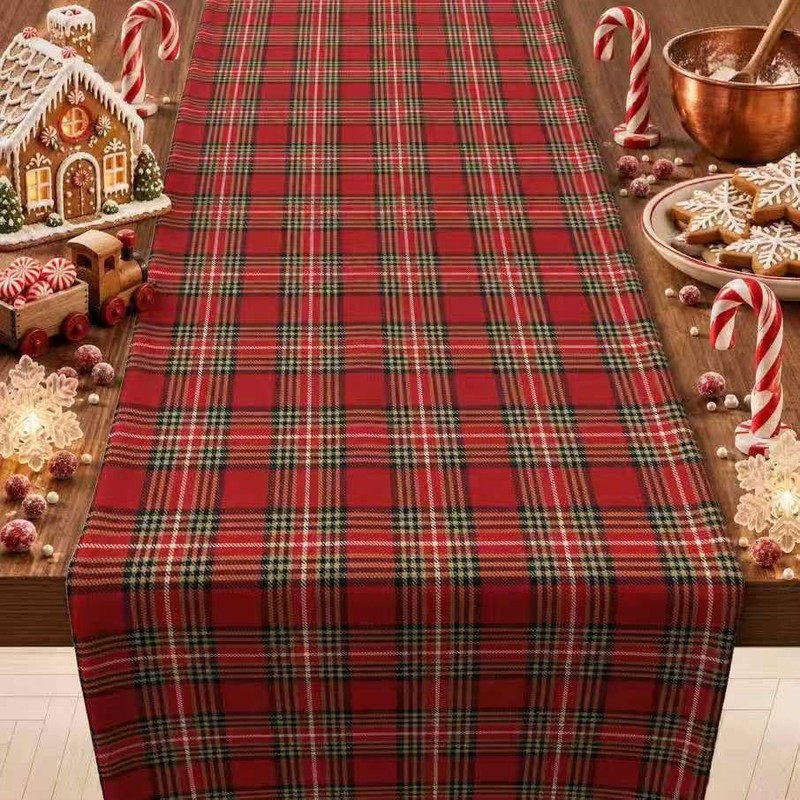 Christmas Decorations - Red Plaid Christmas Table Runner