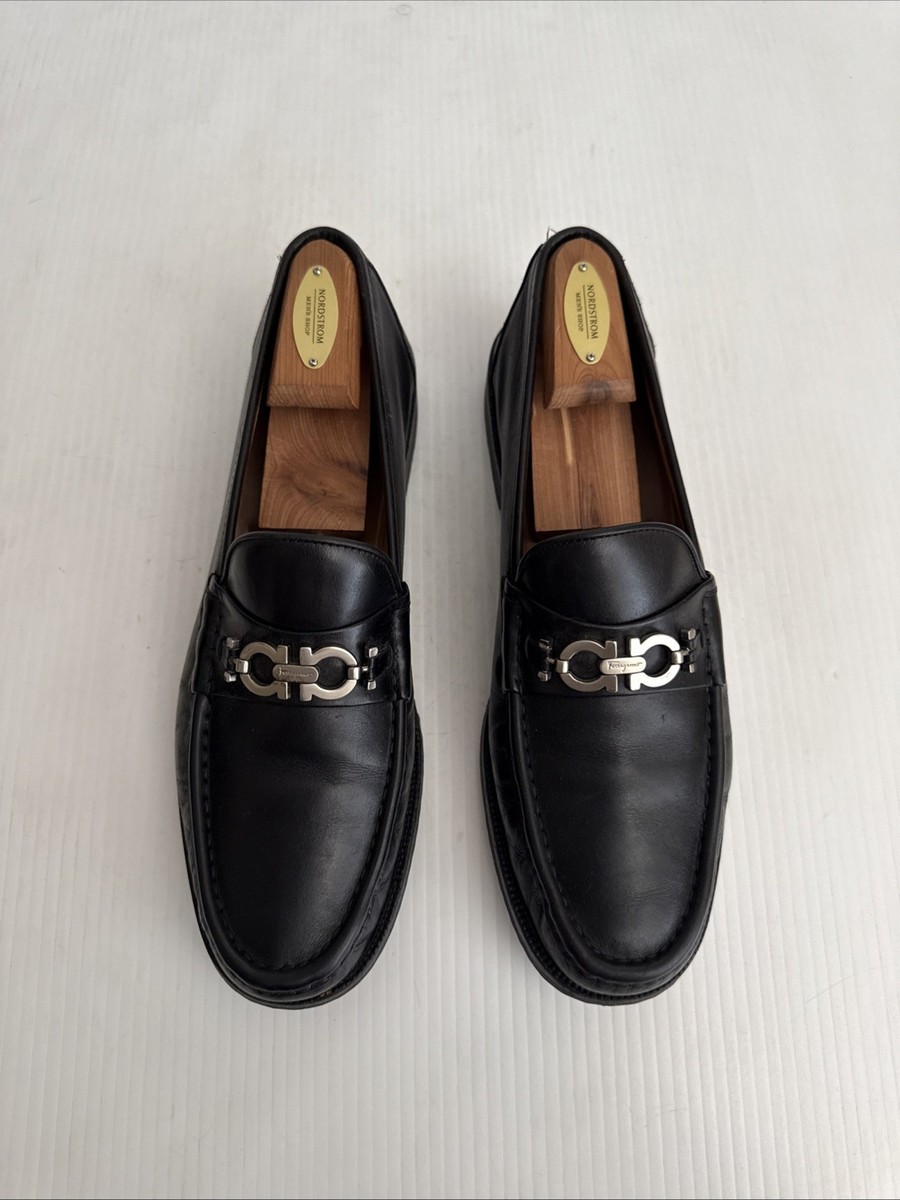 Salvatore Ferragamo Men's David Gancini Bit Leather Loafers- Black