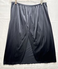 Vintage Vassarette Black Silky Nylon  Lace Half Slip Skirt 13  Slit XL