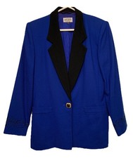 Vtg Kasper ASL Wool Blazer Women s 10 Lined Embroidered Sleeve Accents Pockets