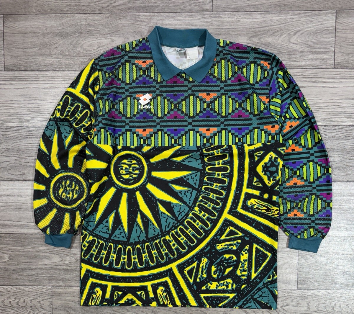 【90s】Lotto GKシャツ 長袖 総柄 ネオン サッカー ユニフォーム Lotto 1994 1997 Template Goalkeeper Football Jersey Soccer Shirt