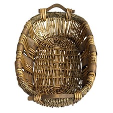 Vintage Wicker Bread Basket Woven Serving Tray w/Wood Handle Rustic Decor