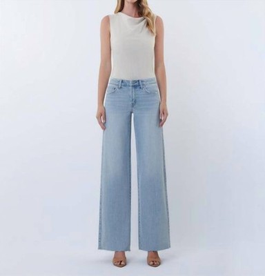 Vervet By Flying Monkey Mid Rise Clean Cut Raw Hem Wide Leg Jeans Light Wash