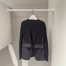 2025 Autumn Lady New Sacai Luck Long Sleeve Splicing Knitted Suit Jacket Top