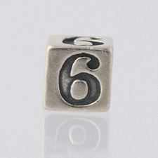 Number 6 Block Bead Charm - Sterling Silver 925 Lucky Sports Jewelry Making