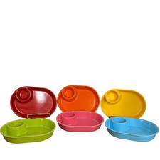 Kids Divided Plates with Cup Holder Set of 6 Bright Colors Snack Meal Tray